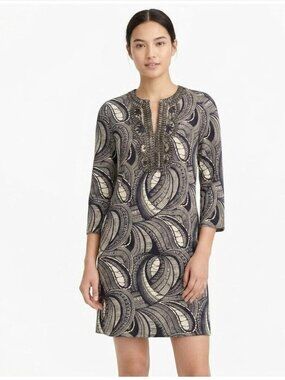 Tory Burch Tory Embellished Dress, Navy/Cream, SZ 12